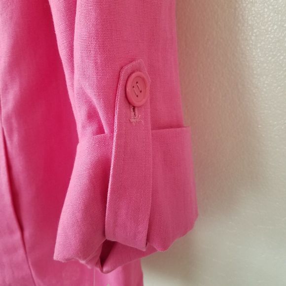 Vtg Jones Wear Studio Womens XL Linen Blend Blazer Roll Tab Sleeve Barbie Pink - Picture 3 of 9